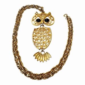 Vintage Oversized Coventry Owl Gold Tone 27" Long Statement Necklace